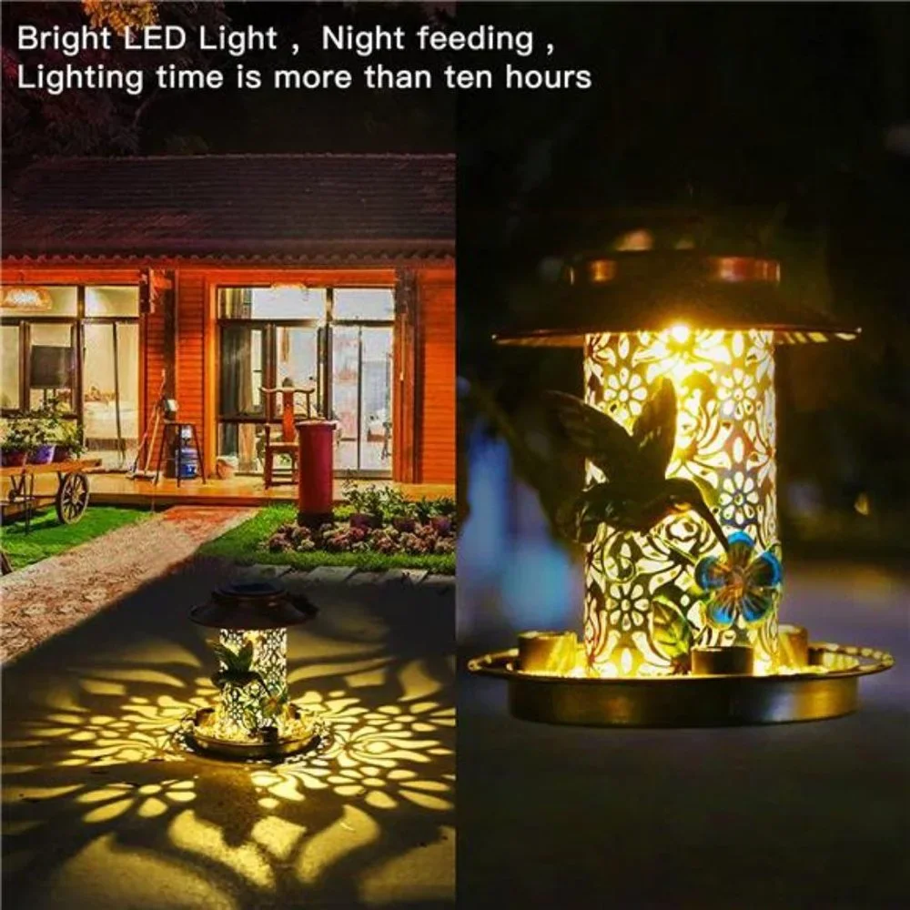 Solar Bird Feeder for Outdoors Hunging, Solar Metal Waterproof Outside Wild Bird